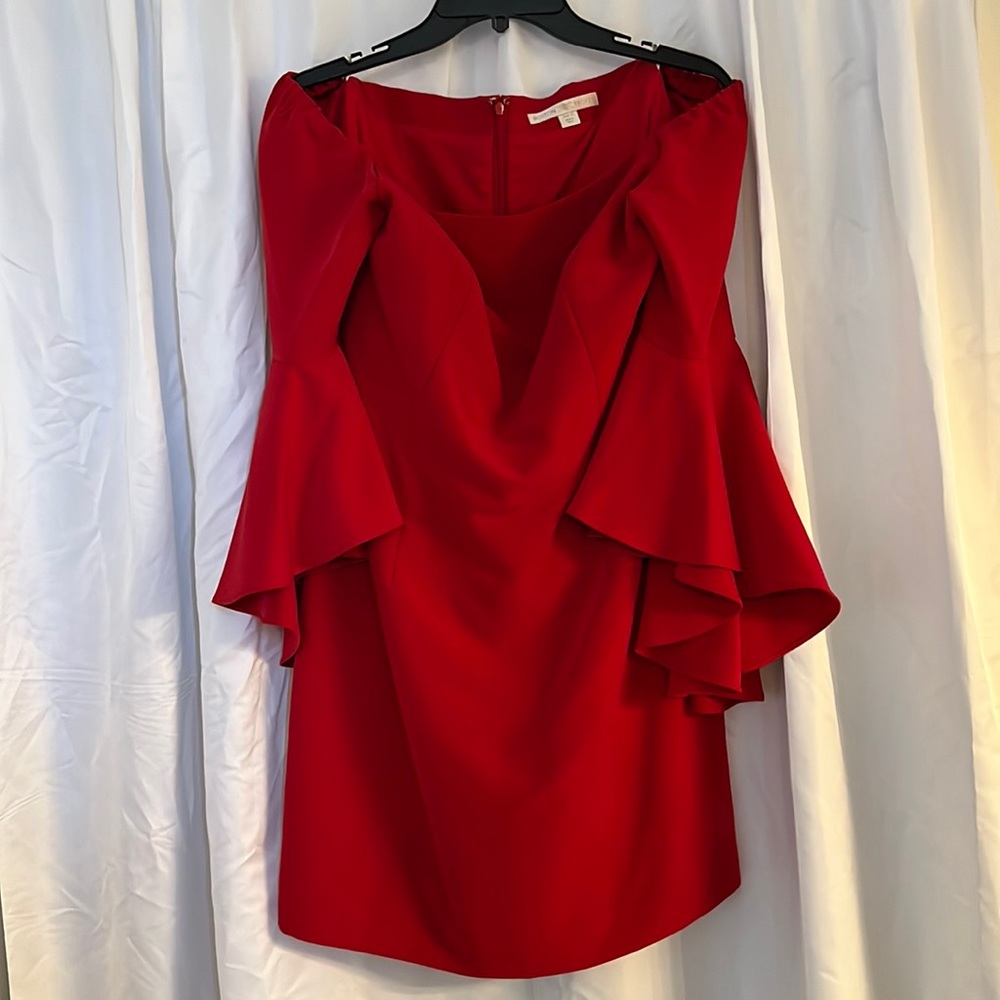 Beautiful red off the shoulder dress with tulip sleeves